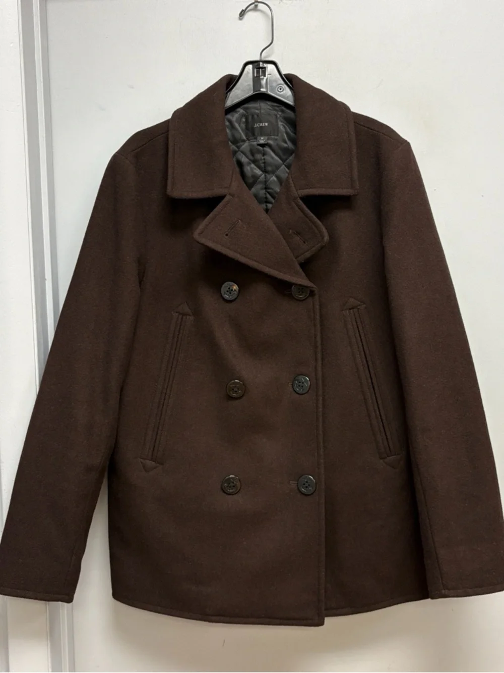 J.Crew Wool Blend Peacoat Brown PrimaLoft Double Breasted Coat Men’s Medium - Picture 4 of 14